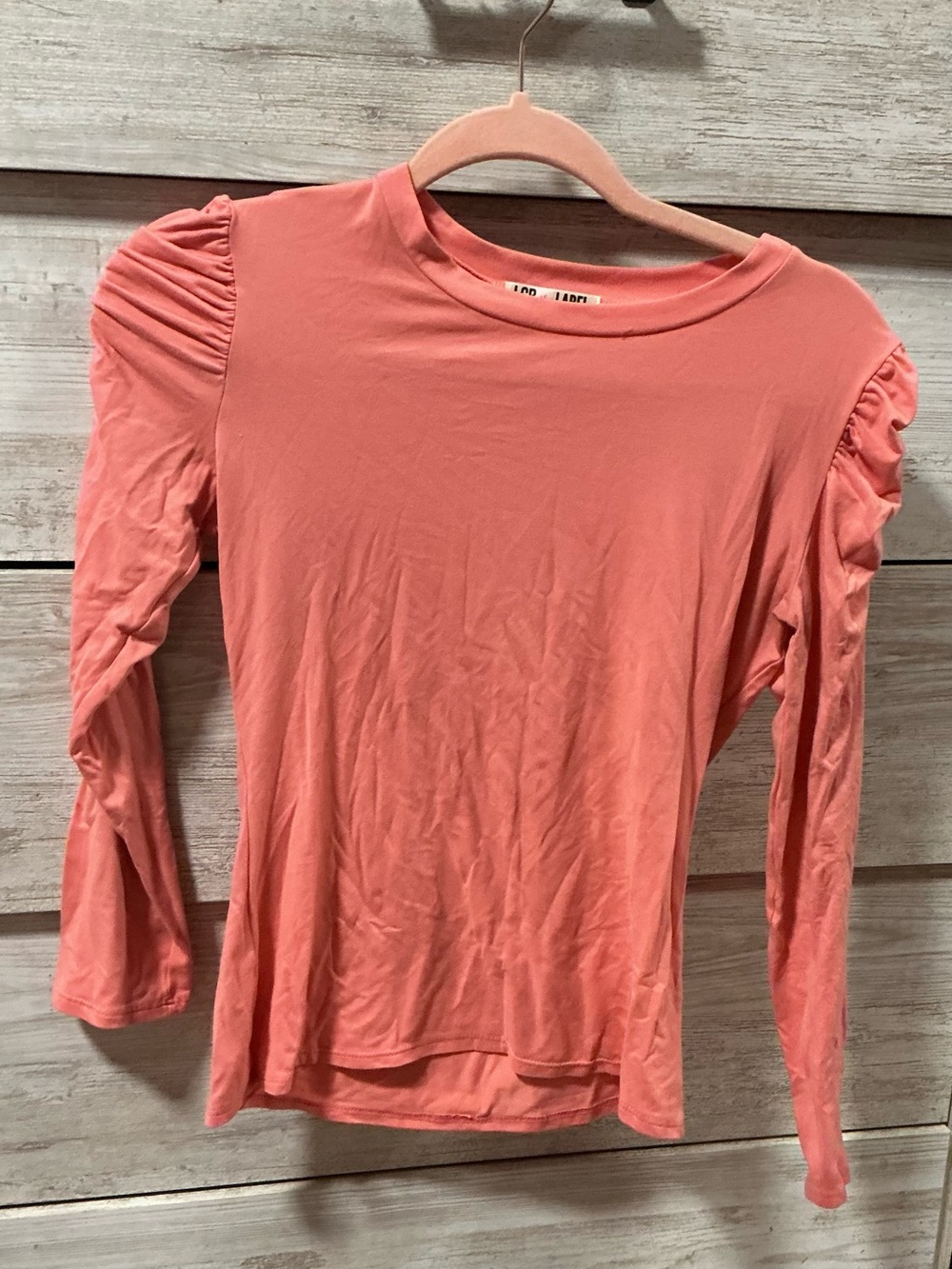 Ruched-Shoulder Long Sleeve Top in Coral